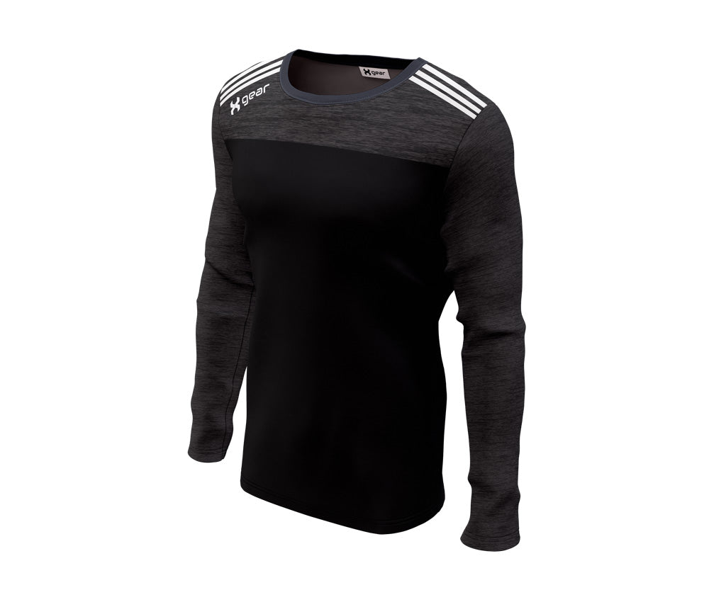 Black sweatshirt with outlet white stripes on sleeves